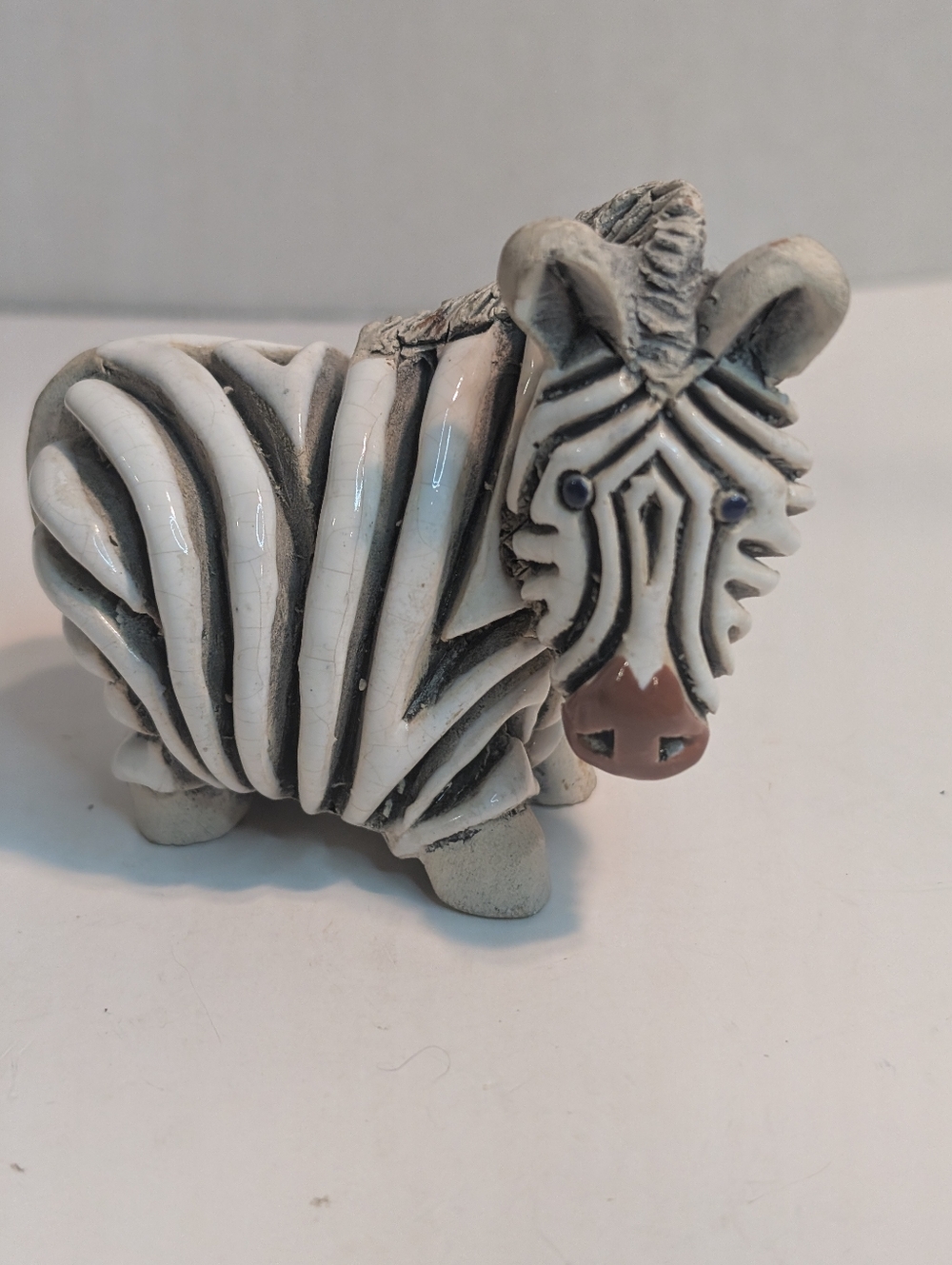 Vtg Artesania Rinconada Zebra Figurine Signed Uruguay Glazed Earthenware Pottery